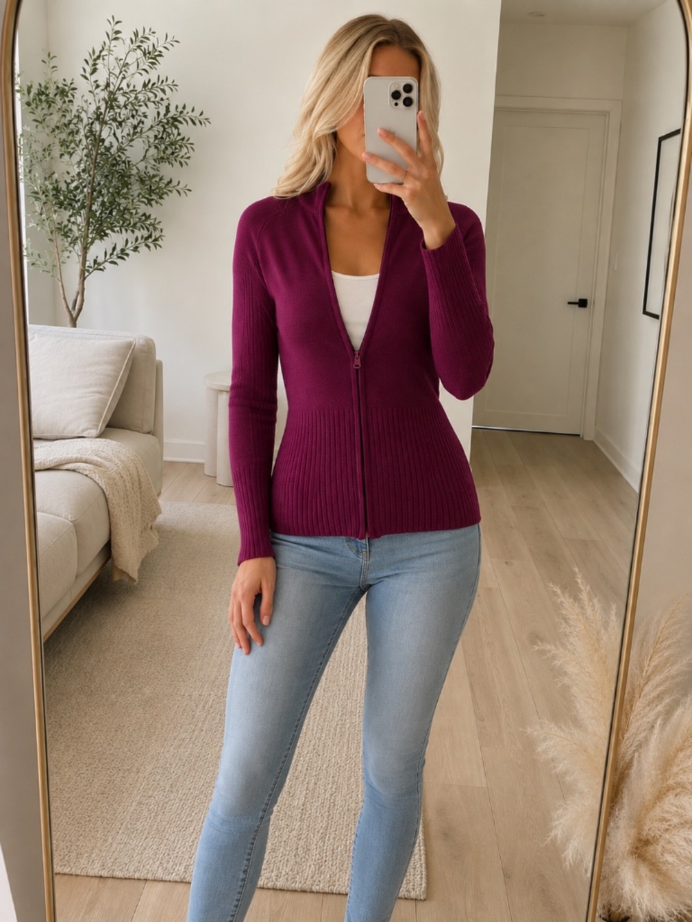 Love University Burgundy Zip Front Cardigan Large